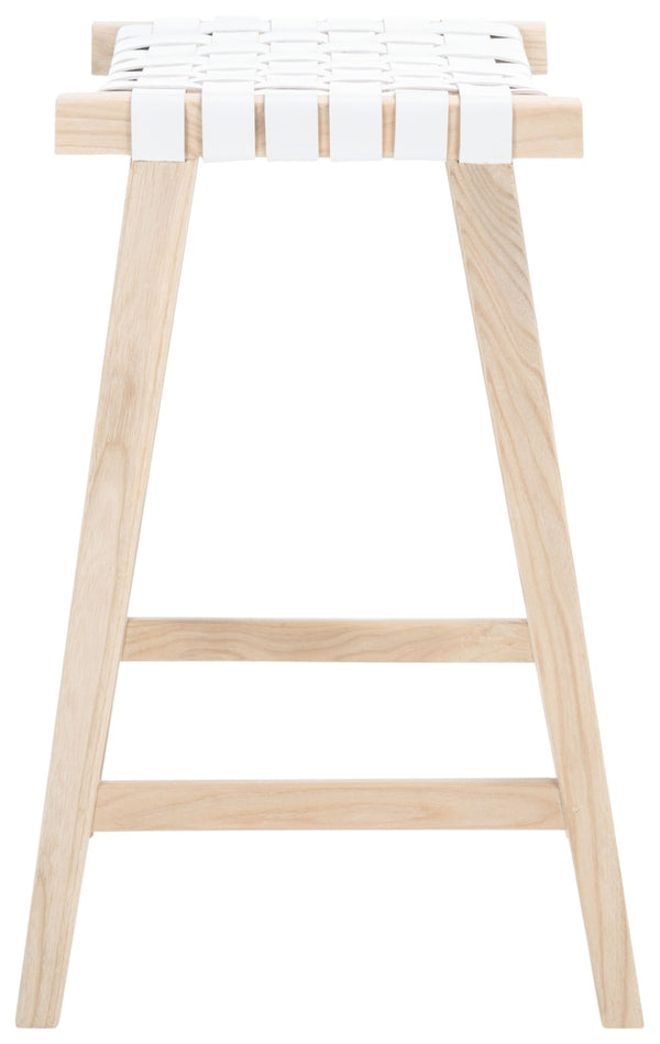 Safavieh Abreu Coastal-Inspired Rectangle Barstool With Woven Leather Seat And Natural Wood Frame For Style White / Light Natural BST1012A