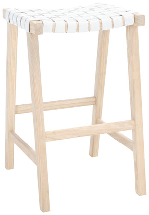 Safavieh Abreu Coastal-Inspired Rectangle Barstool With Woven Leather Seat And Natural Wood Frame For Style White / Light Natural BST1012A