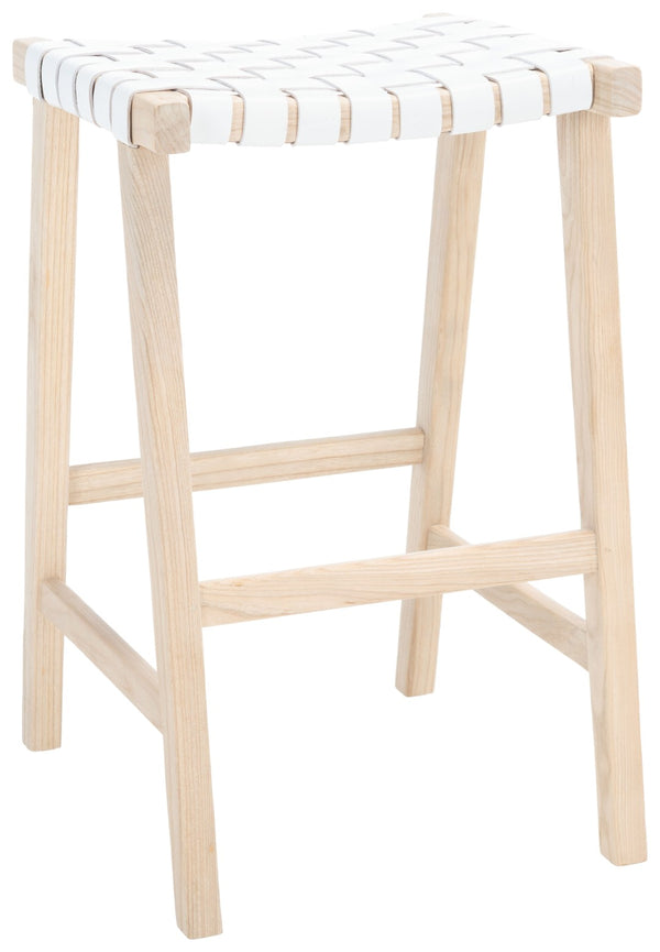 Safavieh Abreu Coastal-Inspired Rectangle Barstool With Woven Leather Seat And Natural Wood Frame For Style White / Light Natural BST1012A