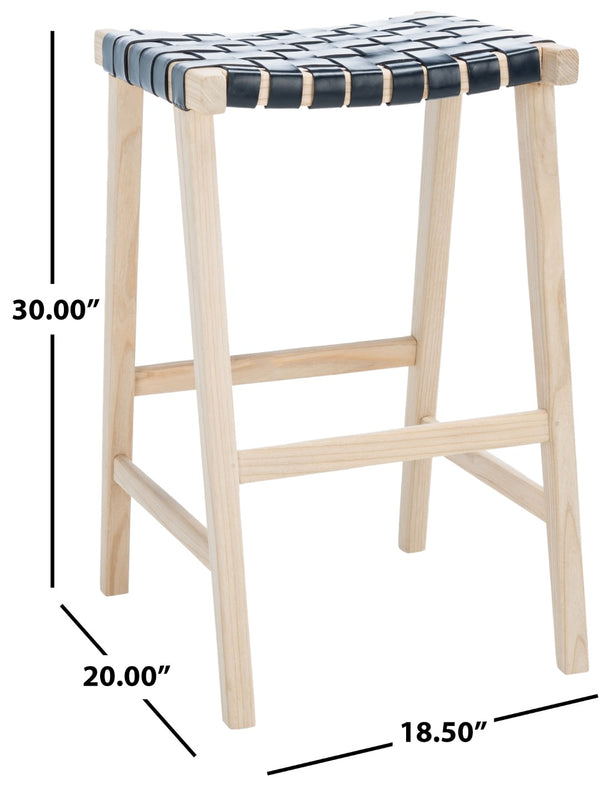 Safavieh Abreu Coastal-Inspired Rectangle Barstool With Woven Leather Seat And Natural Wood Frame For Style Black/Light Natural BST1012B