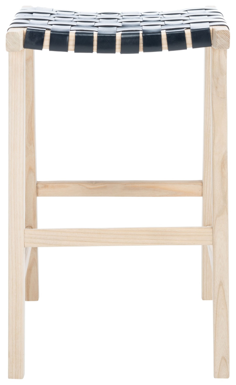 Safavieh Abreu Coastal-Inspired Rectangle Barstool With Woven Leather Seat And Natural Wood Frame For Style Black/Light Natural BST1012B