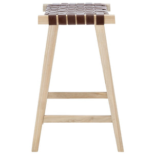 Safavieh Abreu Coastal-Inspired Rectangle Barstool With Woven Leather Seat And Natural Wood Frame For Style Cognac / Light Natural BST1012C