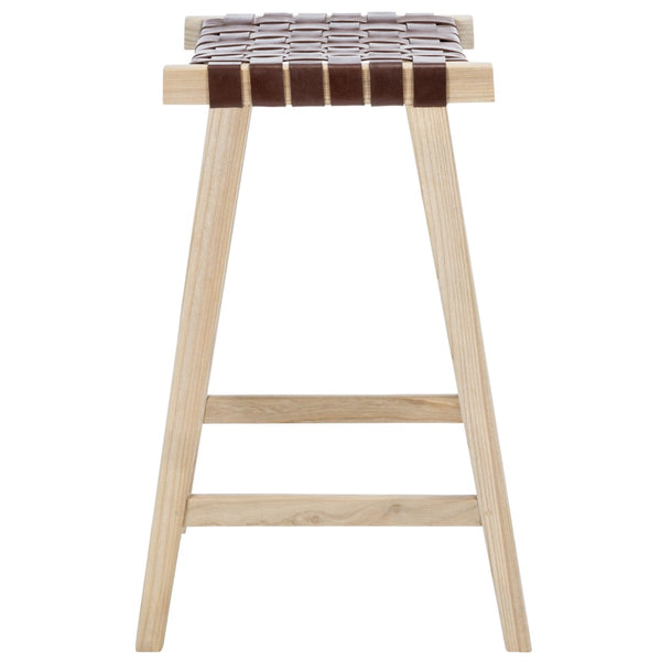 Safavieh Abreu Coastal-Inspired Rectangle Barstool With Woven Leather Seat And Natural Wood Frame For Style Cognac / Light Natural BST1012C