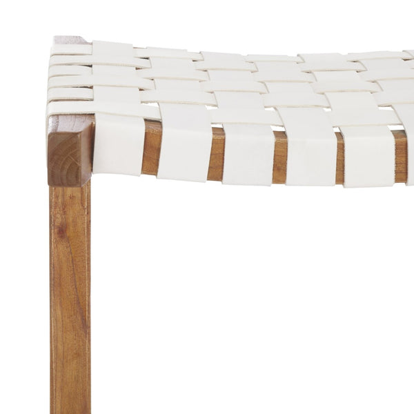 Safavieh Abreu Coastal-Inspired Rectangle Barstool With Woven Leather Seat And Natural Wood Frame For Style White/Natural BST1012D