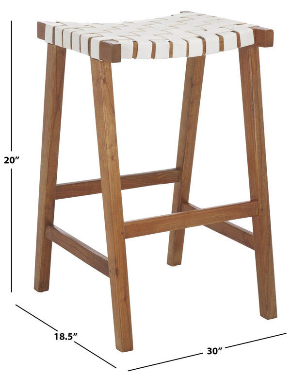Safavieh Abreu Coastal-Inspired Rectangle Barstool With Woven Leather Seat And Natural Wood Frame For Style White/Natural BST1012D