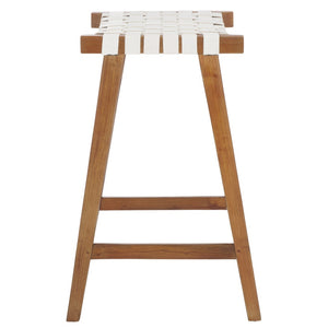 Safavieh Abreu Coastal-Inspired Rectangle Barstool With Woven Leather Seat And Natural Wood Frame For Style White/Natural BST1012D