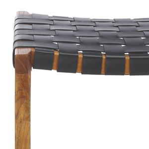 Safavieh Abreu Coastal-Inspired Rectangle Barstool With Woven Leather Seat And Natural Wood Frame For Style Black / Natural BST1012E