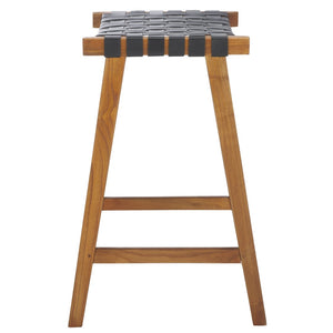 Safavieh Abreu Coastal-Inspired Rectangle Barstool With Woven Leather Seat And Natural Wood Frame For Style Black / Natural BST1012E