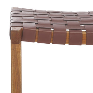 Safavieh Abreu Coastal-Inspired Rectangle Barstool With Woven Leather Seat And Natural Wood Frame For Style Cognac / Natural BST1012F