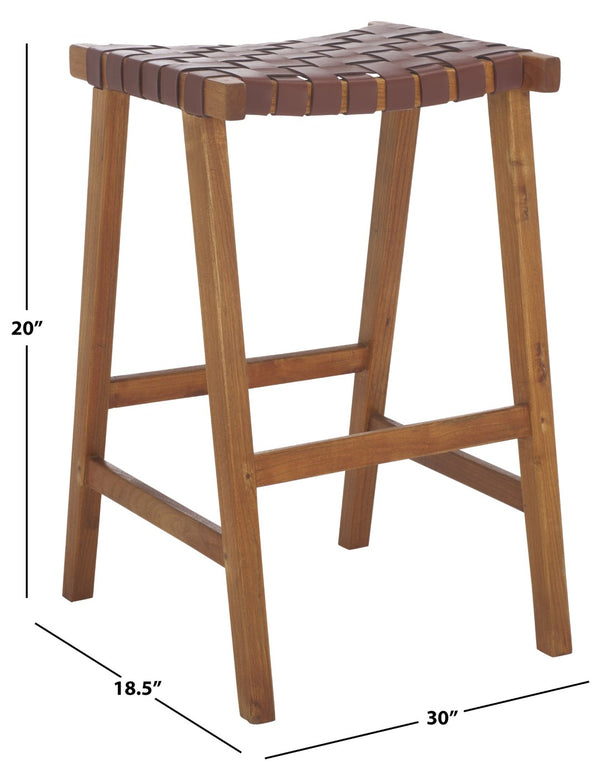 Safavieh Abreu Coastal-Inspired Rectangle Barstool With Woven Leather Seat And Natural Wood Frame For Style Cognac / Natural BST1012F