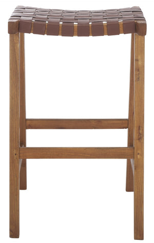 Safavieh Abreu Coastal-Inspired Rectangle Barstool With Woven Leather Seat And Natural Wood Frame For Style Cognac / Natural BST1012F