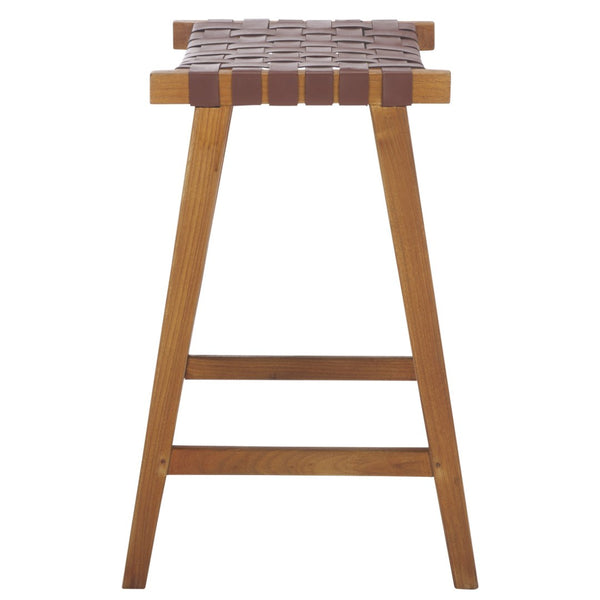 Safavieh Abreu Coastal-Inspired Rectangle Barstool With Woven Leather Seat And Natural Wood Frame For Style Cognac / Natural BST1012F