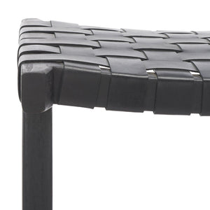 Safavieh Abreu Coastal-Inspired Rectangle Barstool With Woven Leather Seat And Natural Wood Frame For Style Black BST1012G