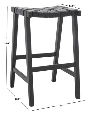 Safavieh Abreu Coastal-Inspired Rectangle Barstool With Woven Leather Seat And Natural Wood Frame For Style Black BST1012G
