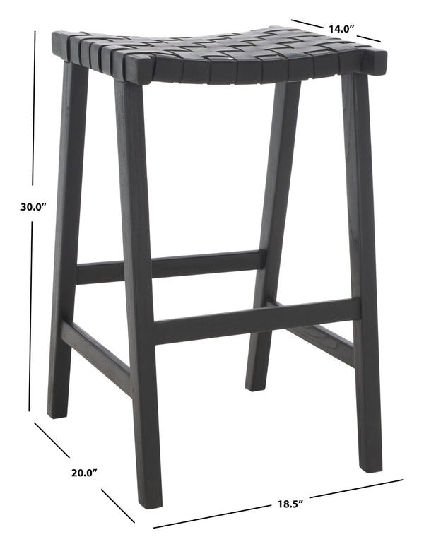 Safavieh Abreu Coastal-Inspired Rectangle Barstool With Woven Leather Seat And Natural Wood Frame For Style Black BST1012G