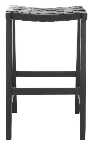Safavieh Abreu Coastal-Inspired Rectangle Barstool With Woven Leather Seat And Natural Wood Frame For Style Black BST1012G