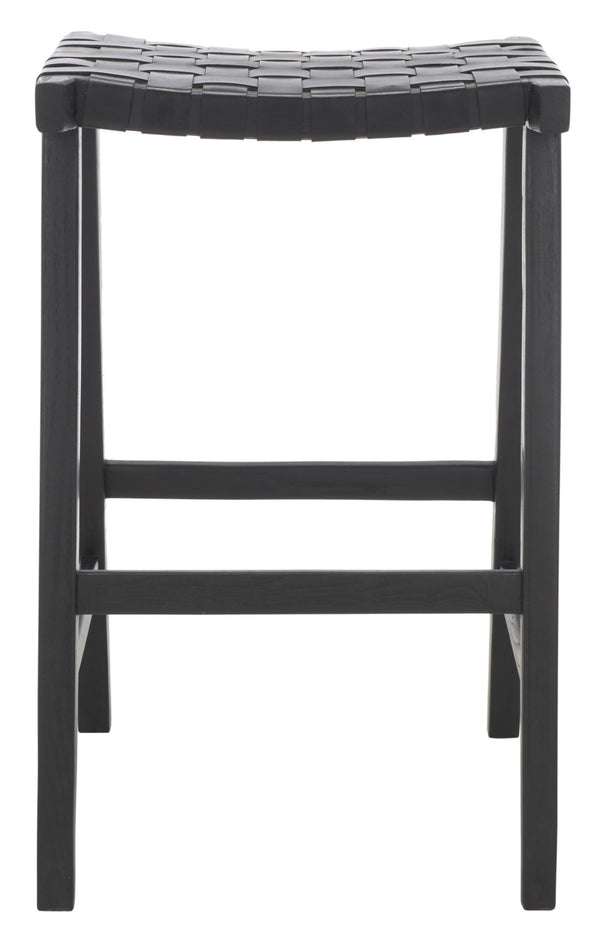 Safavieh Abreu Coastal-Inspired Rectangle Barstool With Woven Leather Seat And Natural Wood Frame For Style Black BST1012G