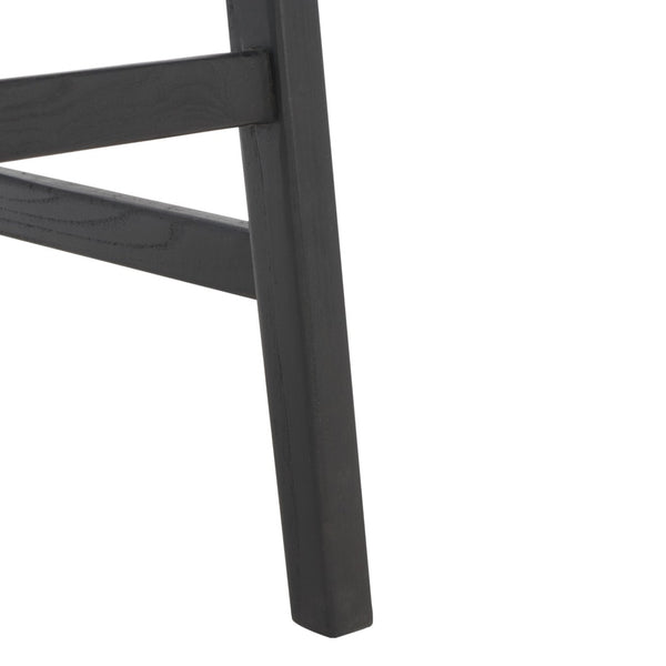 Safavieh Abreu Coastal-Inspired Rectangle Barstool With Woven Leather Seat And Natural Wood Frame For Style Black BST1012G