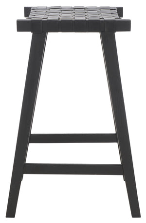 Safavieh Abreu Coastal-Inspired Rectangle Barstool With Woven Leather Seat And Natural Wood Frame For Style Black BST1012G