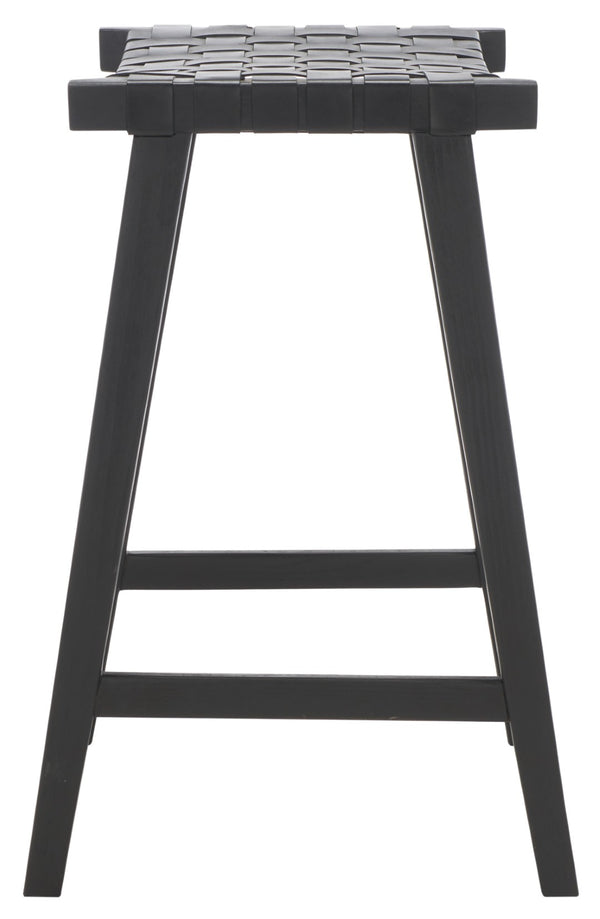 Safavieh Abreu Coastal-Inspired Rectangle Barstool With Woven Leather Seat And Natural Wood Frame For Style Black BST1012G