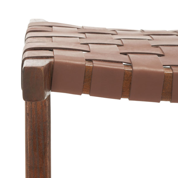 Safavieh Abreu Coastal-Inspired Rectangle Barstool With Woven Leather Seat And Natural Wood Frame For Style Cognac / Walnut BST1012H