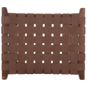 Safavieh Abreu Coastal-Inspired Rectangle Barstool With Woven Leather Seat And Natural Wood Frame For Style Cognac / Walnut BST1012H