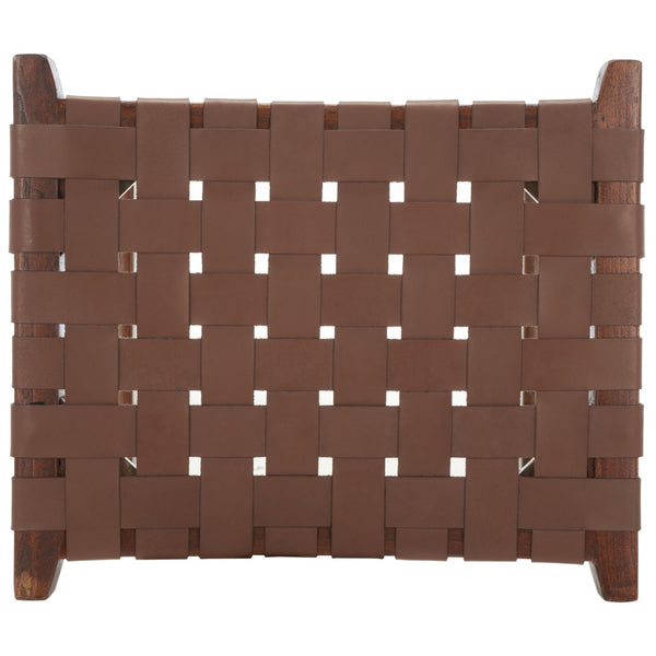 Safavieh Abreu Coastal-Inspired Rectangle Barstool With Woven Leather Seat And Natural Wood Frame For Style Cognac / Walnut BST1012H
