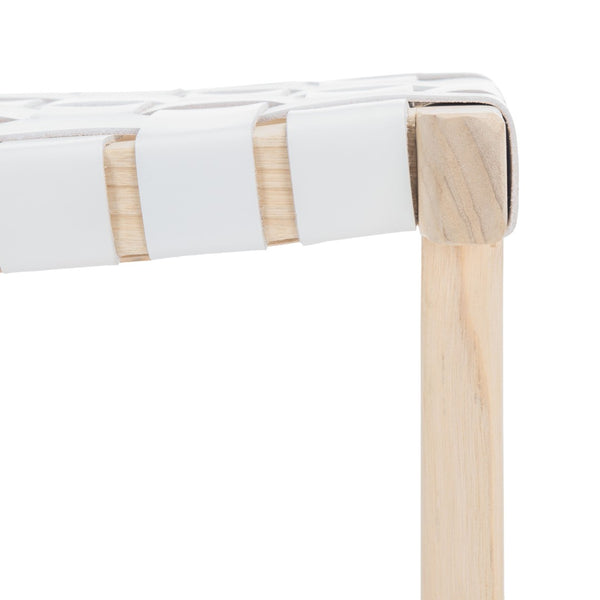 Safavieh Abreu Rectangle Counter Stool - Coastal Chic Design With Woven Leather Seat And Durable Wood Frame White / Light Natural BST1013A
