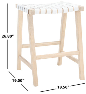 Safavieh Abreu Rectangle Counter Stool - Coastal Chic Design With Woven Leather Seat And Durable Wood Frame White / Light Natural BST1013A