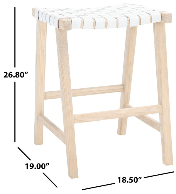 Safavieh Abreu Rectangle Counter Stool - Coastal Chic Design With Woven Leather Seat And Durable Wood Frame White / Light Natural BST1013A