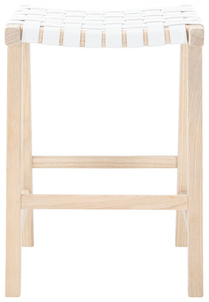 Safavieh Abreu Rectangle Counter Stool - Coastal Chic Design With Woven Leather Seat And Durable Wood Frame White / Light Natural BST1013A