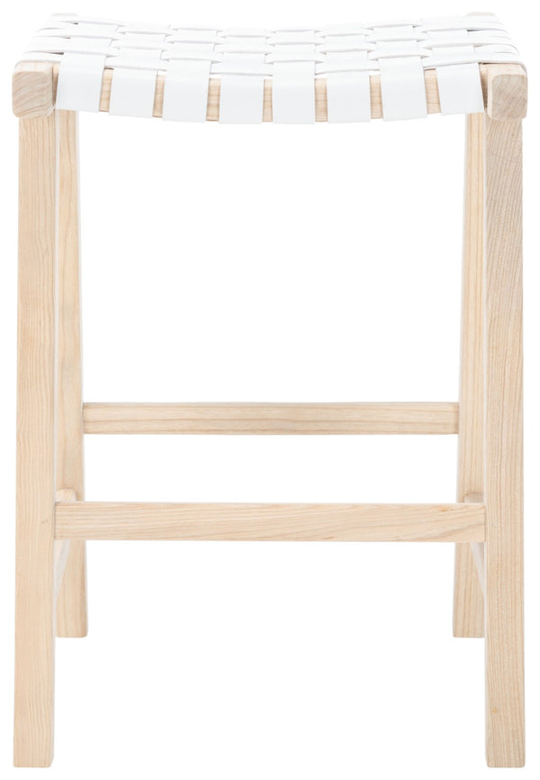 Safavieh Abreu Rectangle Counter Stool - Coastal Chic Design With Woven Leather Seat And Durable Wood Frame White / Light Natural BST1013A