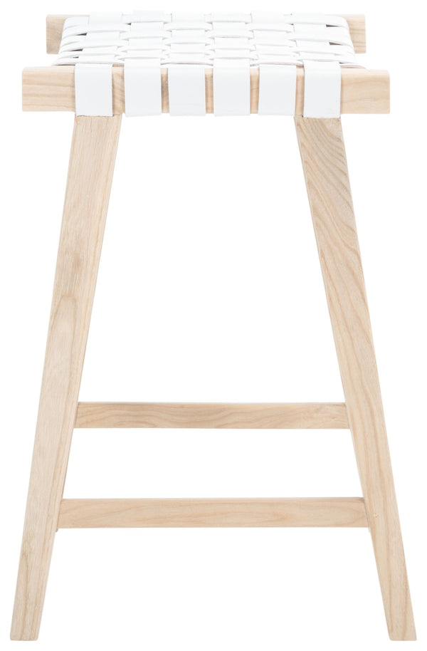 Safavieh Abreu Rectangle Counter Stool - Coastal Chic Design With Woven Leather Seat And Durable Wood Frame White / Light Natural BST1013A