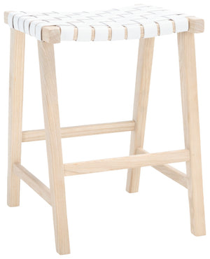 Safavieh Abreu Rectangle Counter Stool - Coastal Chic Design With Woven Leather Seat And Durable Wood Frame White / Light Natural BST1013A