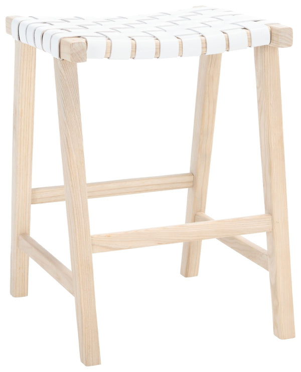 Safavieh Abreu Rectangle Counter Stool - Coastal Chic Design With Woven Leather Seat And Durable Wood Frame White / Light Natural BST1013A