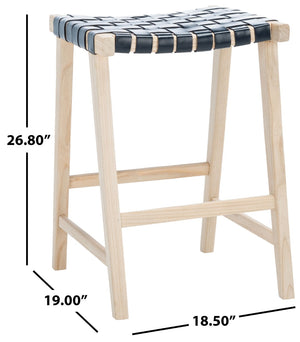 Safavieh Abreu Rectangle Counter Stool - Coastal Chic Design With Woven Leather Seat And Durable Wood Frame Black / Light Natural BST1013B