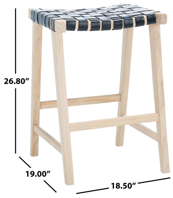 Safavieh Abreu Rectangle Counter Stool - Coastal Chic Design With Woven Leather Seat And Durable Wood Frame Black / Light Natural BST1013B