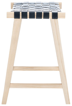 Safavieh Abreu Rectangle Counter Stool - Coastal Chic Design With Woven Leather Seat And Durable Wood Frame Black / Light Natural BST1013B