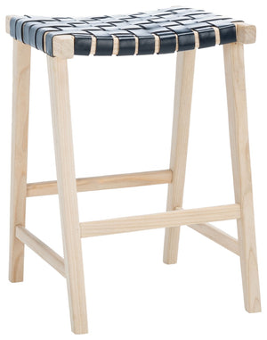 Safavieh Abreu Rectangle Counter Stool - Coastal Chic Design With Woven Leather Seat And Durable Wood Frame Black / Light Natural BST1013B