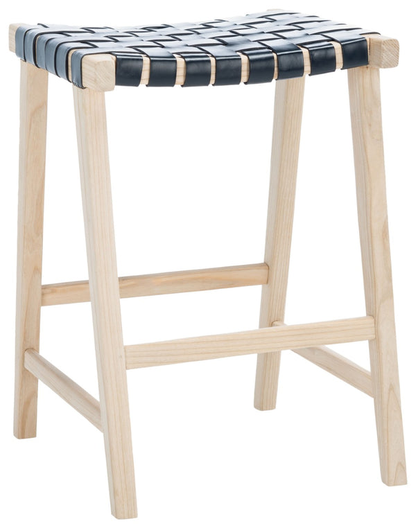 Safavieh Abreu Rectangle Counter Stool - Coastal Chic Design With Woven Leather Seat And Durable Wood Frame Black / Light Natural BST1013B