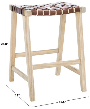 Safavieh Abreu Rectangle Counter Stool - Coastal Chic Design With Woven Leather Seat And Durable Wood Frame Cognac / Light Natural BST1013C
