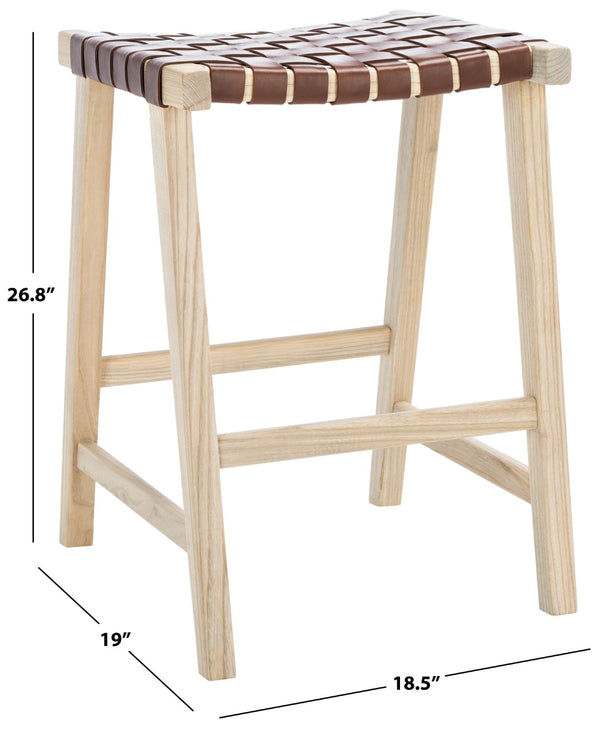 Safavieh Abreu Rectangle Counter Stool - Coastal Chic Design With Woven Leather Seat And Durable Wood Frame Cognac / Light Natural BST1013C