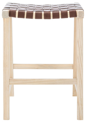 Safavieh Abreu Rectangle Counter Stool - Coastal Chic Design With Woven Leather Seat And Durable Wood Frame Cognac / Light Natural BST1013C