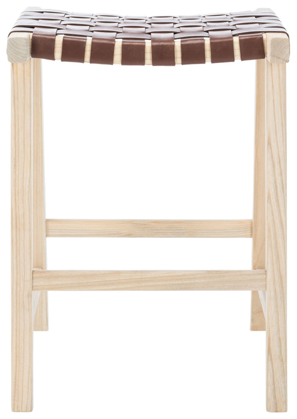 Safavieh Abreu Rectangle Counter Stool - Coastal Chic Design With Woven Leather Seat And Durable Wood Frame Cognac / Light Natural BST1013C