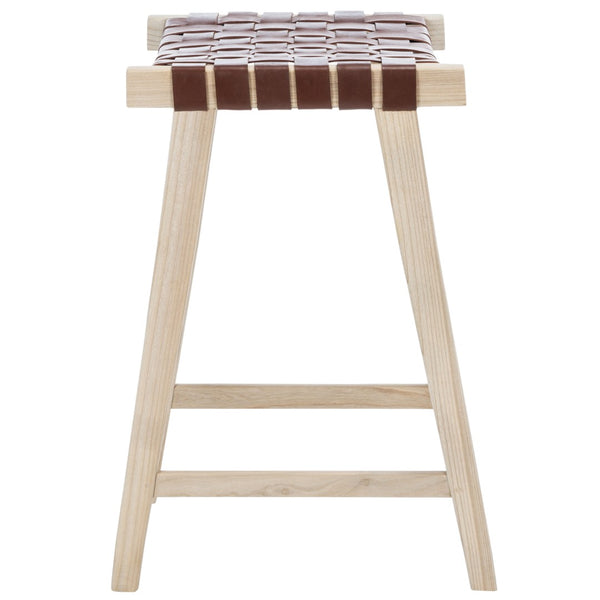 Safavieh Abreu Rectangle Counter Stool - Coastal Chic Design With Woven Leather Seat And Durable Wood Frame Cognac / Light Natural BST1013C