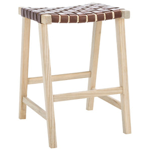 Safavieh Abreu Rectangle Counter Stool - Coastal Chic Design With Woven Leather Seat And Durable Wood Frame Cognac / Light Natural BST1013C