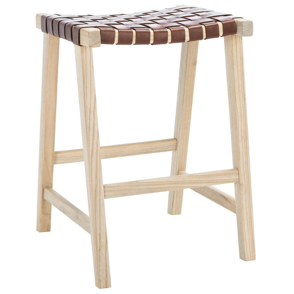 Safavieh Abreu Rectangle Counter Stool - Coastal Chic Design With Woven Leather Seat And Durable Wood Frame Cognac / Light Natural BST1013C