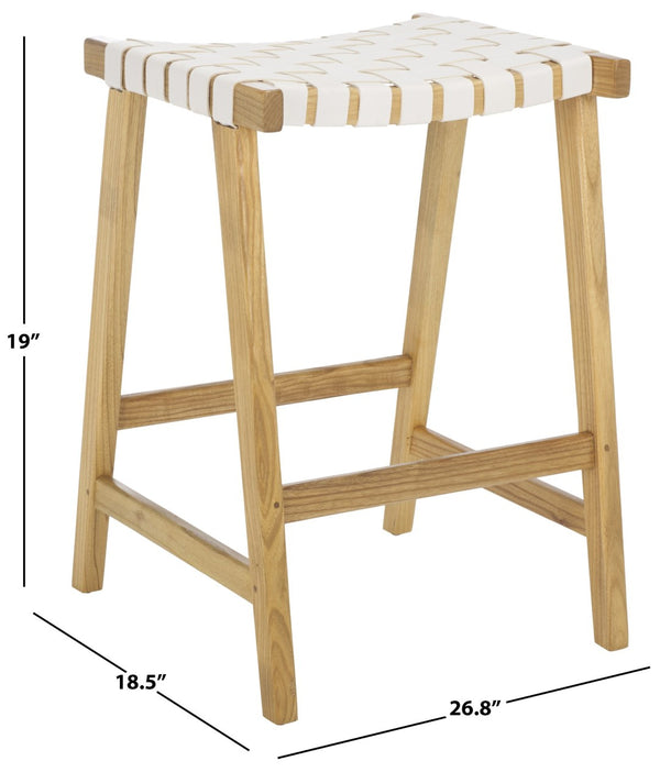 Safavieh Abreu Rectangle Counter Stool - Coastal Chic Design With Woven Leather Seat And Durable Wood Frame White / Natural BST1013D