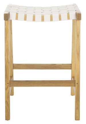 Safavieh Abreu Rectangle Counter Stool - Coastal Chic Design With Woven Leather Seat And Durable Wood Frame White / Natural BST1013D