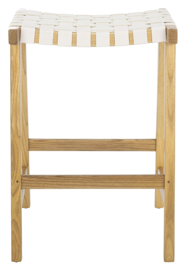 Safavieh Abreu Rectangle Counter Stool - Coastal Chic Design With Woven Leather Seat And Durable Wood Frame White / Natural BST1013D